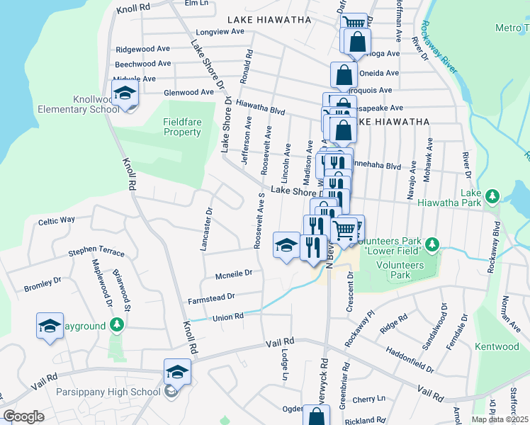 map of restaurants, bars, coffee shops, grocery stores, and more near 24 Roosevelt Avenue in Parsippany-Troy Hills