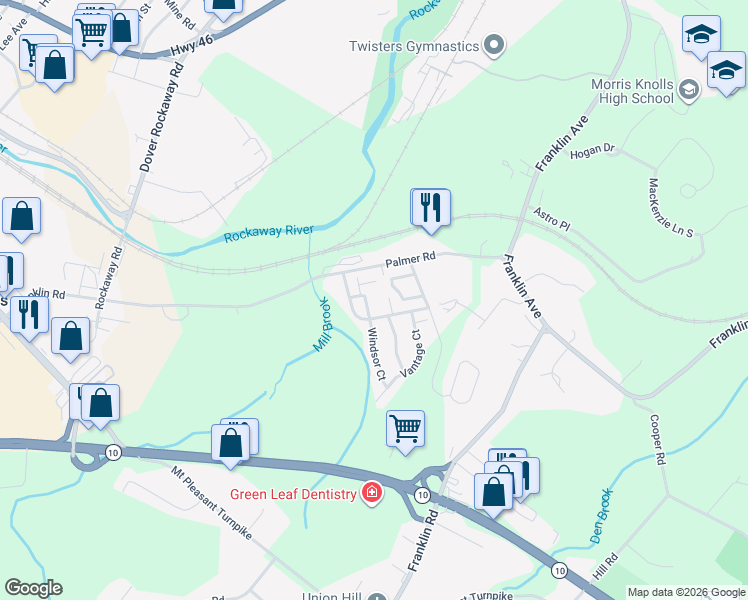 map of restaurants, bars, coffee shops, grocery stores, and more near 704 Buckland Court in Denville
