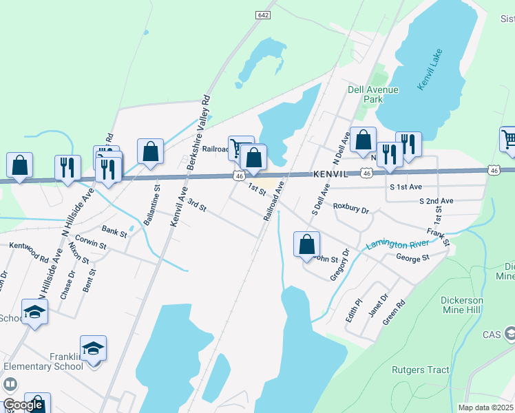 map of restaurants, bars, coffee shops, grocery stores, and more near 7 Sunnyside Drive in Roxbury Township