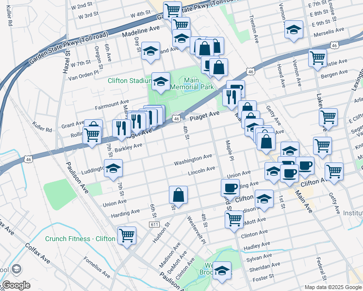 map of restaurants, bars, coffee shops, grocery stores, and more near 130 Luddington Avenue in Clifton