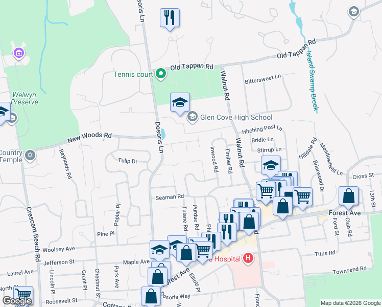 map of restaurants, bars, coffee shops, grocery stores, and more near 4 Norman Court in Glen Cove