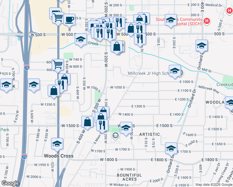 map of restaurants, bars, coffee shops, grocery stores, and more near in Bountiful