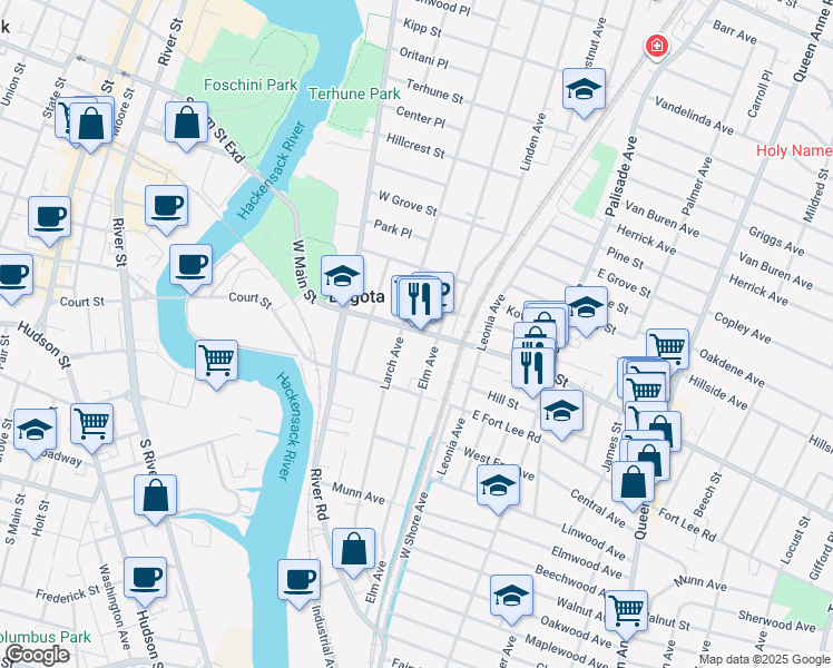 map of restaurants, bars, coffee shops, grocery stores, and more near 52 West Main Street in Bogota