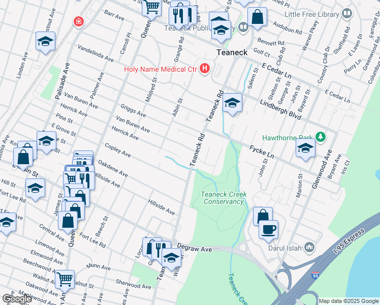 map of restaurants, bars, coffee shops, grocery stores, and more near 566 Teaneck Road in Teaneck