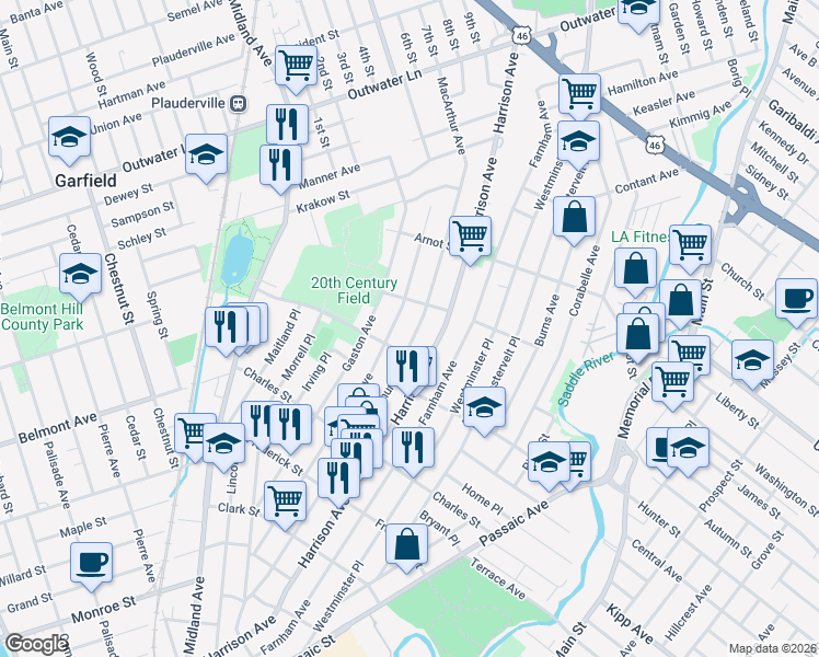 map of restaurants, bars, coffee shops, grocery stores, and more near 324 Macarthur Avenue in Garfield