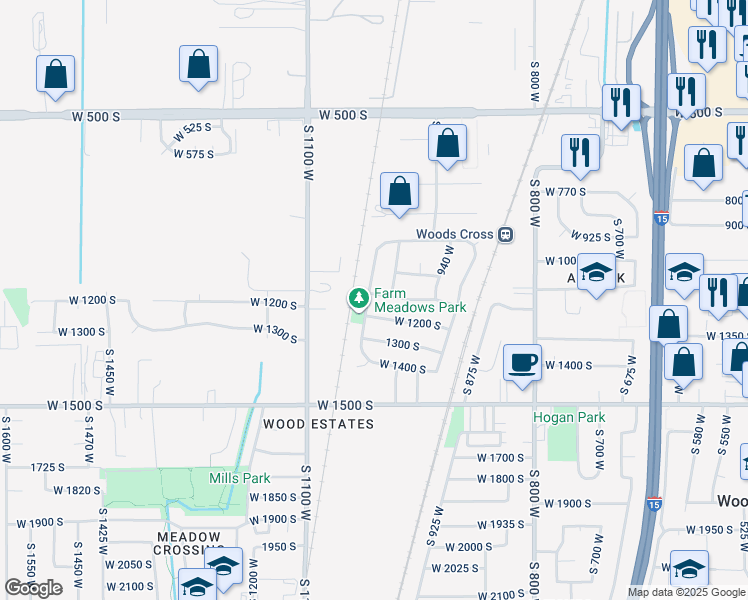 map of restaurants, bars, coffee shops, grocery stores, and more near 1137 South 1050 West in Woods Cross