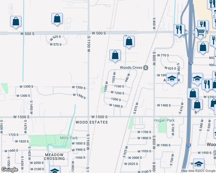 map of restaurants, bars, coffee shops, grocery stores, and more near 1137 South 1050 West in Woods Cross