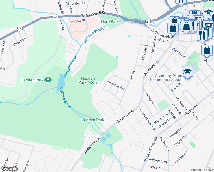 map of restaurants, bars, coffee shops, grocery stores, and more near 1 Rockridge Terrace in Dover