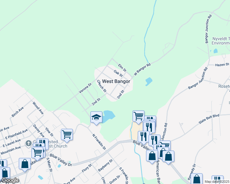 map of restaurants, bars, coffee shops, grocery stores, and more near 1478 Pine Street in Pen Argyl