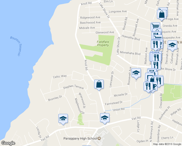 map of restaurants, bars, coffee shops, grocery stores, and more near 249 Knoll Road in Boonton