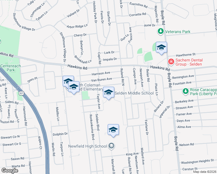 map of restaurants, bars, coffee shops, grocery stores, and more near 28 Jackson Avenue in Centereach