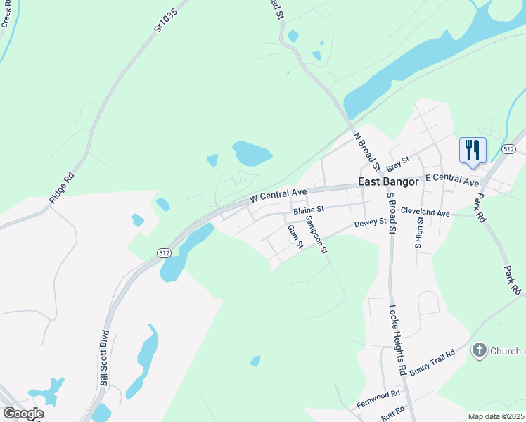 map of restaurants, bars, coffee shops, grocery stores, and more near 460 Blaine Street in East Bangor