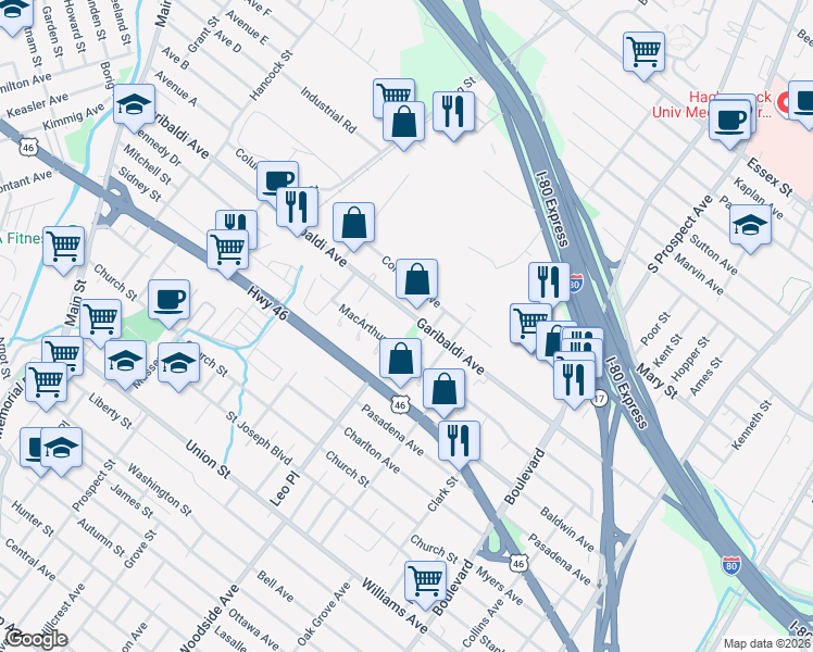 map of restaurants, bars, coffee shops, grocery stores, and more near Garibaldi Avenue in Lodi