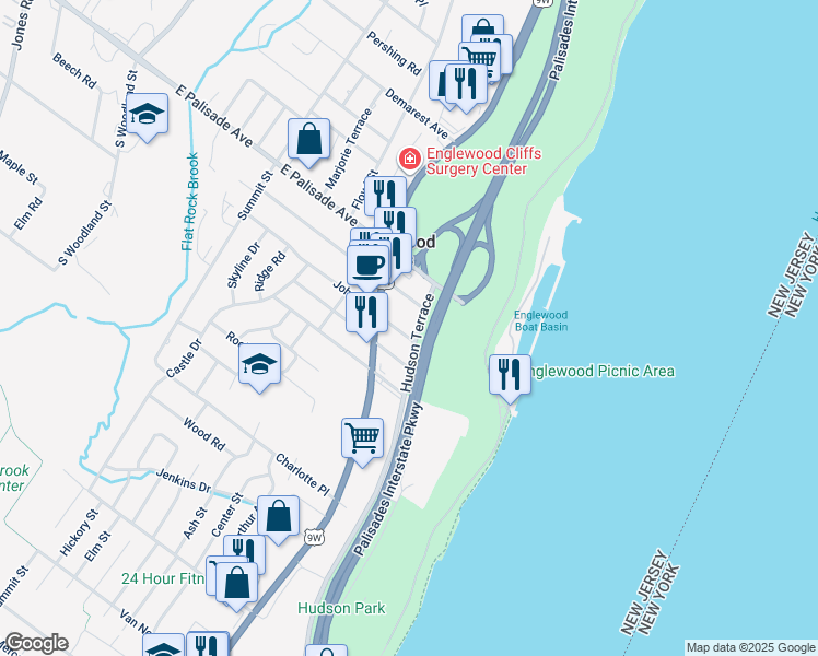 map of restaurants, bars, coffee shops, grocery stores, and more near 478 Hudson Terrace in Englewood Cliffs