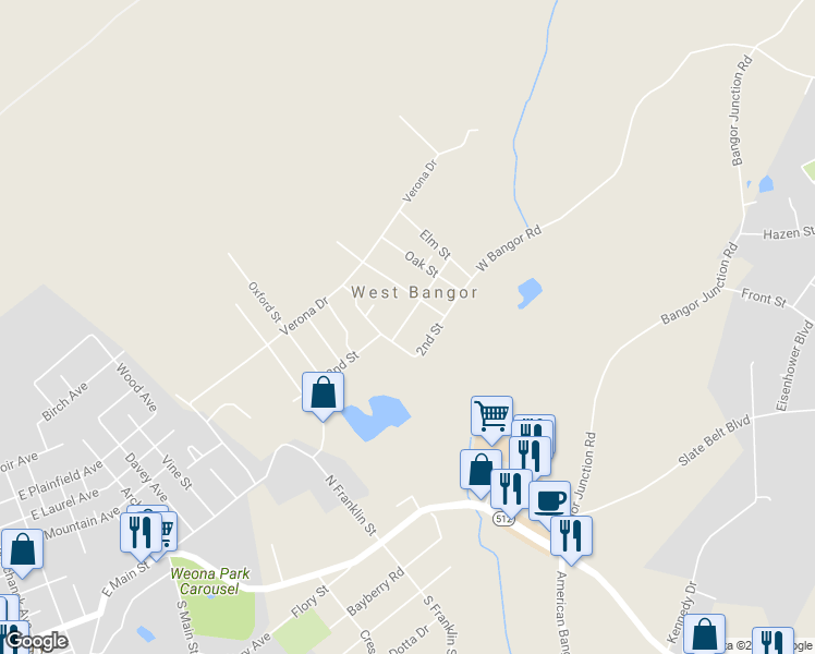 map of restaurants, bars, coffee shops, grocery stores, and more near 1478 Pine Street in Pen Argyl