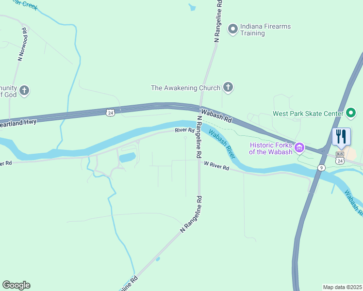 map of restaurants, bars, coffee shops, grocery stores, and more near 3280 North 481 West in Huntington