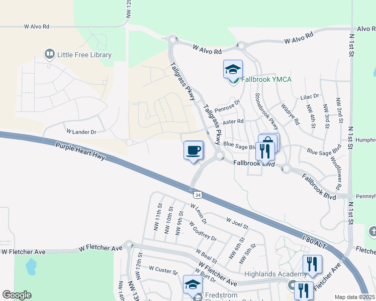 map of restaurants, bars, coffee shops, grocery stores, and more near Merchant Drive in Lincoln