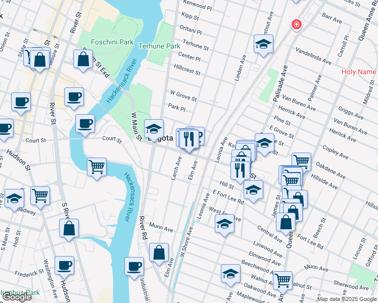 map of restaurants, bars, coffee shops, grocery stores, and more near 52 West Main Street in Bogota