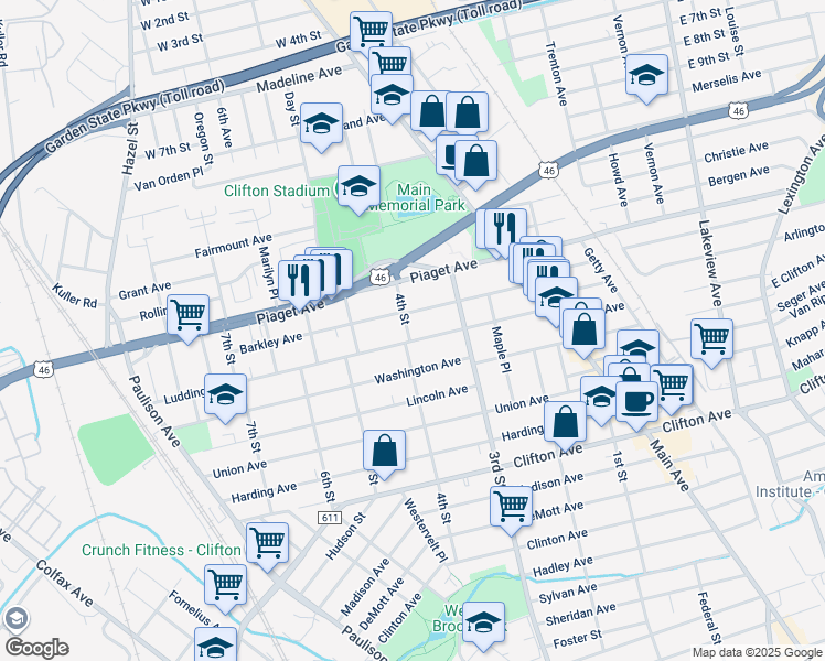 map of restaurants, bars, coffee shops, grocery stores, and more near 103 Luddington Avenue in Clifton