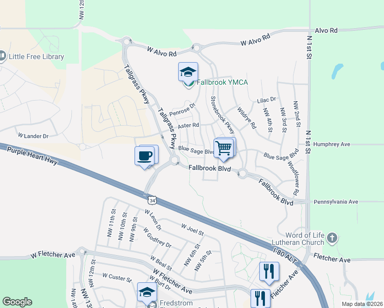 map of restaurants, bars, coffee shops, grocery stores, and more near 741 Blue Sage Boulevard in Lincoln