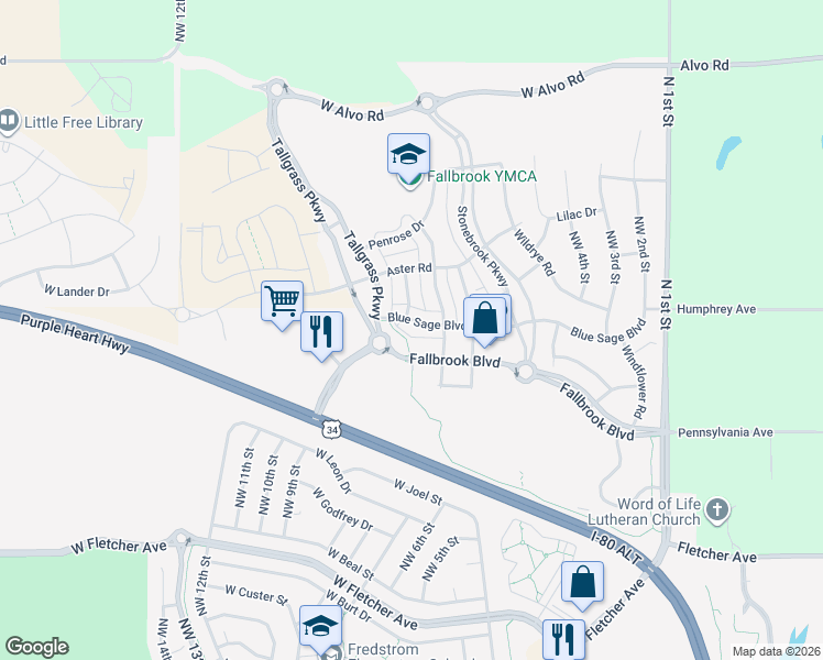 map of restaurants, bars, coffee shops, grocery stores, and more near 741 Blue Sage Boulevard in Lincoln