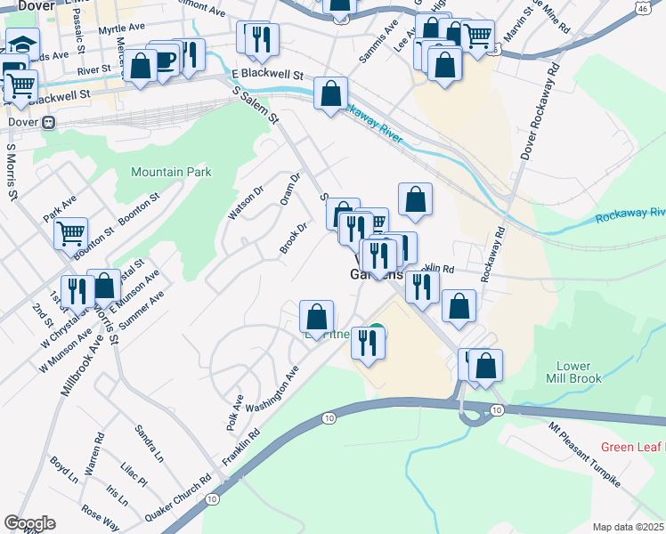 map of restaurants, bars, coffee shops, grocery stores, and more near 803 Wendover Court in Randolph