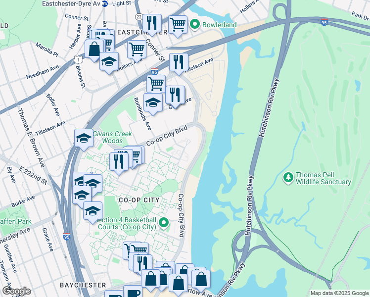 map of restaurants, bars, coffee shops, grocery stores, and more near 4476 Carver Loop in The Bronx