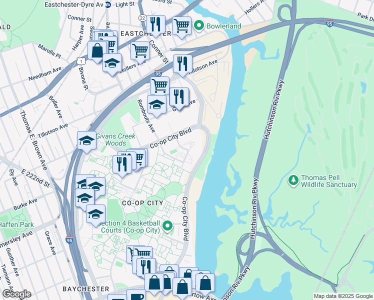 map of restaurants, bars, coffee shops, grocery stores, and more near 4476-7306 Carver Loop in Bronx