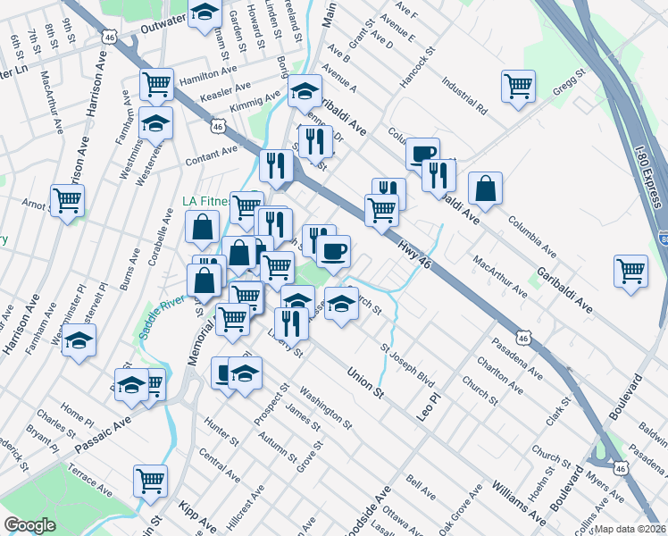 map of restaurants, bars, coffee shops, grocery stores, and more near 100 Church Street in Lodi