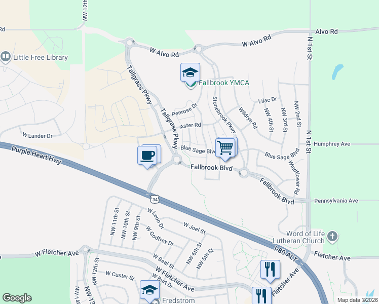 map of restaurants, bars, coffee shops, grocery stores, and more near 741 Blue Sage Boulevard in Lincoln
