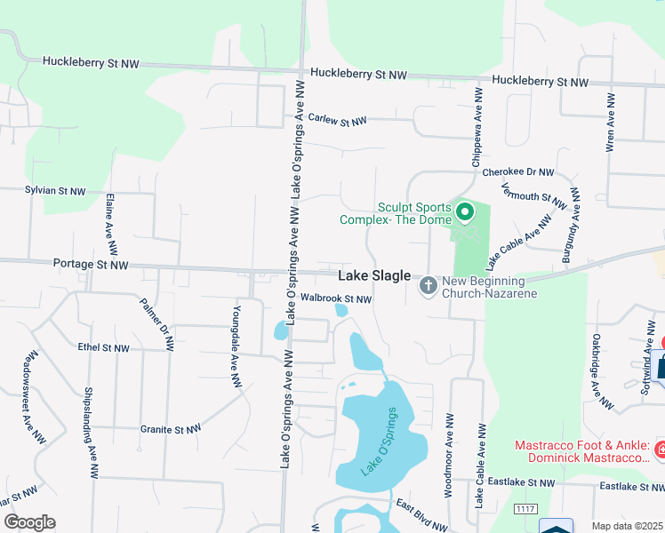 map of restaurants, bars, coffee shops, grocery stores, and more near 5848 Portage Street Northwest in North Canton