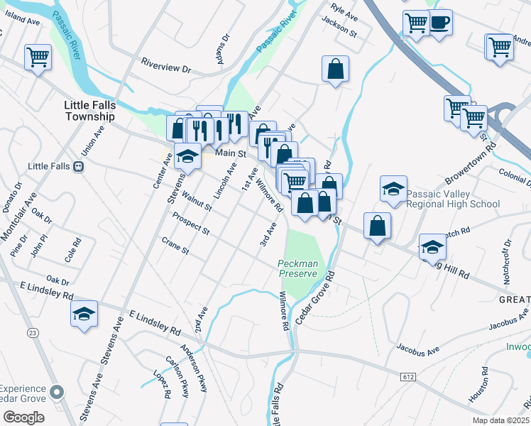 map of restaurants, bars, coffee shops, grocery stores, and more near 42 2nd Avenue in Little Falls