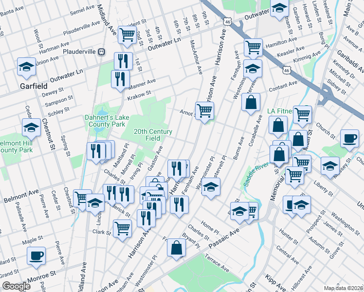 map of restaurants, bars, coffee shops, grocery stores, and more near 324 Macarthur Avenue in Garfield