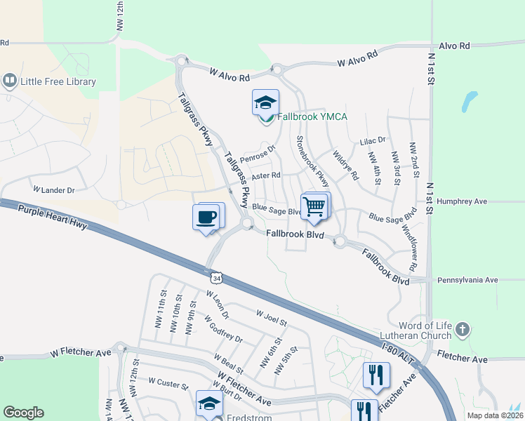 map of restaurants, bars, coffee shops, grocery stores, and more near 741 Blue Sage Boulevard in Lincoln