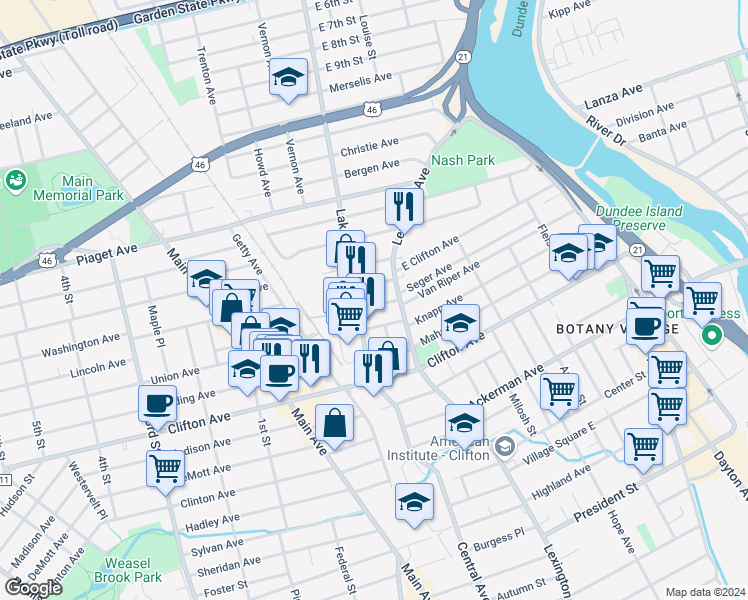 map of restaurants, bars, coffee shops, grocery stores, and more near 26 Alyea Terrace in Clifton