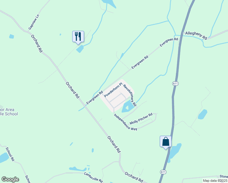 map of restaurants, bars, coffee shops, grocery stores, and more near 18 Powderhorn Place in Mount Bethel