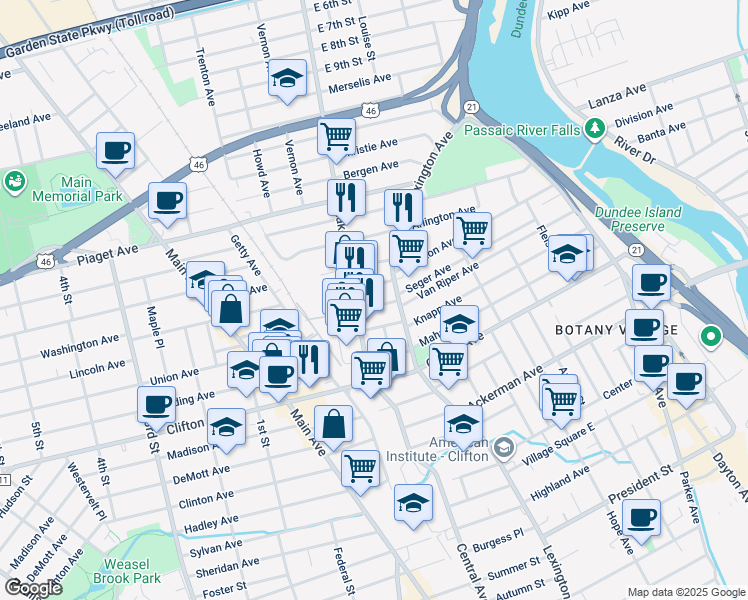 map of restaurants, bars, coffee shops, grocery stores, and more near 26 Alyea Terrace in Clifton