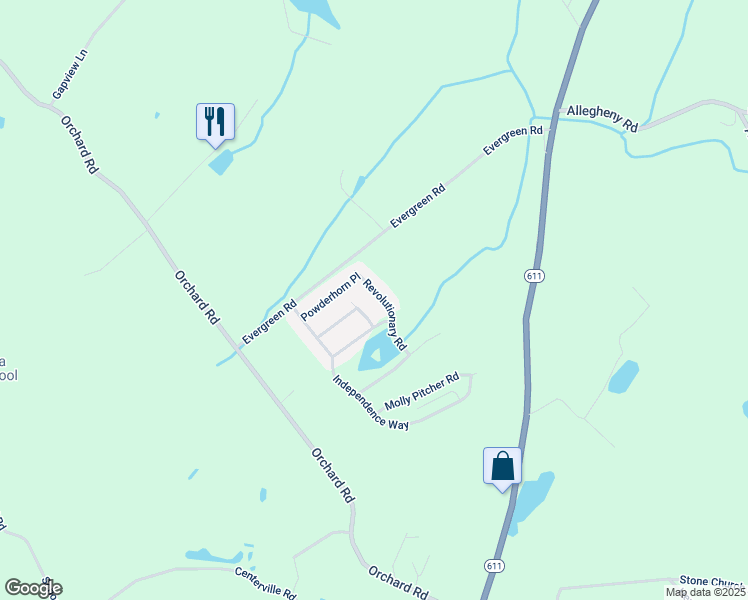 map of restaurants, bars, coffee shops, grocery stores, and more near 16 Revolutionary Road in Mount Bethel