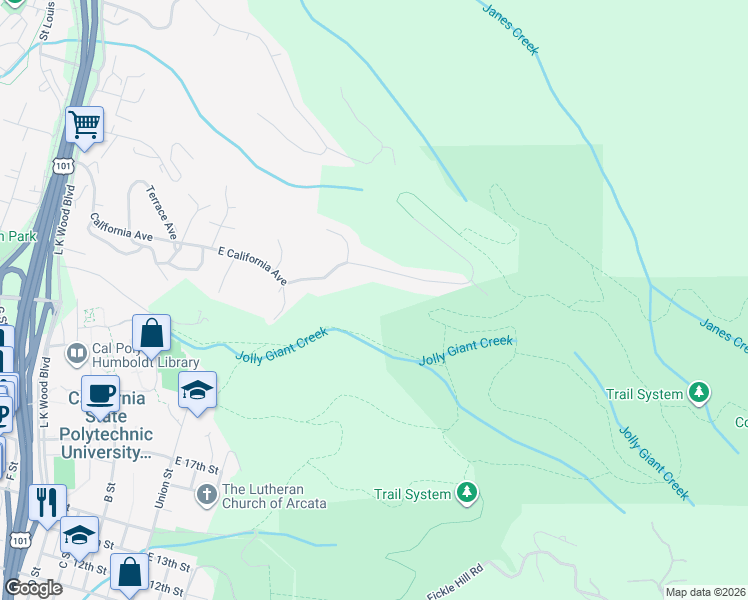 map of restaurants, bars, coffee shops, grocery stores, and more near 1700 Union Street in Arcata