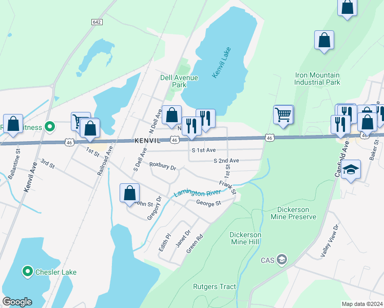 map of restaurants, bars, coffee shops, grocery stores, and more near 78 South 1st Avenue in Roxbury Township