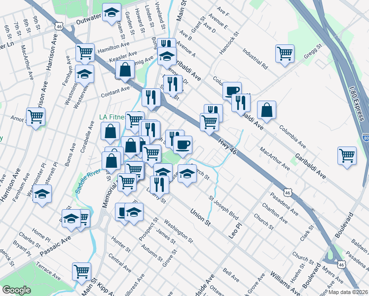 map of restaurants, bars, coffee shops, grocery stores, and more near in Lodi