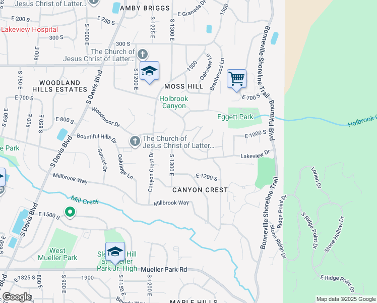 map of restaurants, bars, coffee shops, grocery stores, and more near 984 Terrace Drive in Bountiful