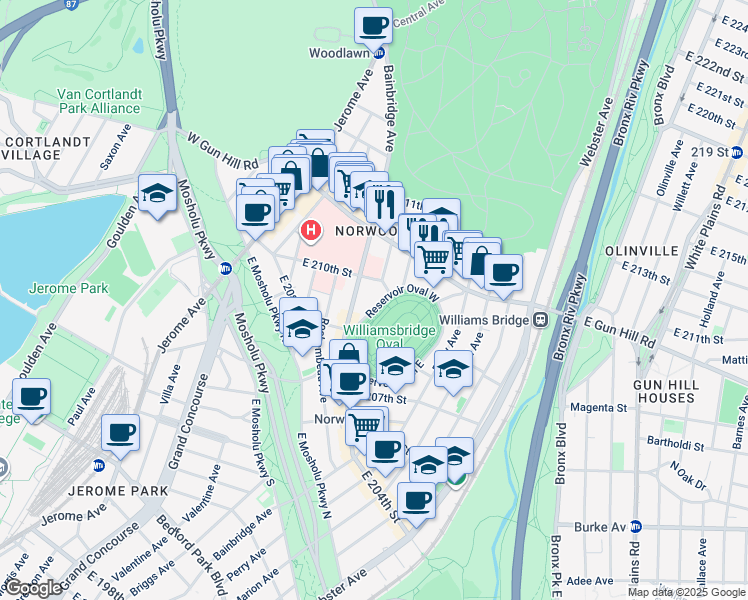map of restaurants, bars, coffee shops, grocery stores, and more near 3396 Wayne Avenue in Bronx