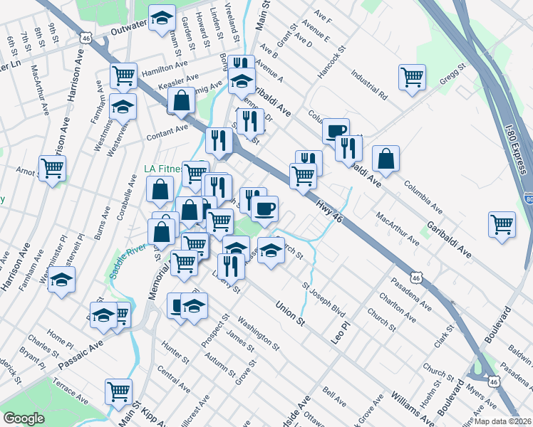 map of restaurants, bars, coffee shops, grocery stores, and more near in Lodi