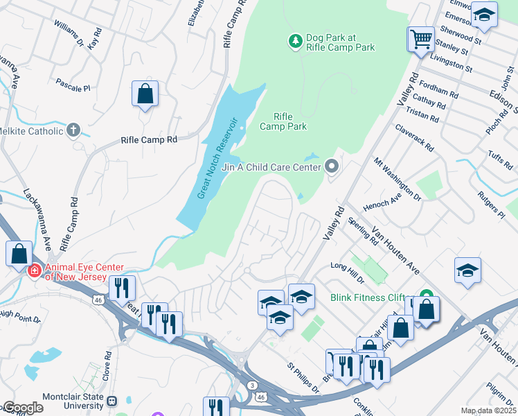 map of restaurants, bars, coffee shops, grocery stores, and more near 95 Quarry Drive in Woodland Park