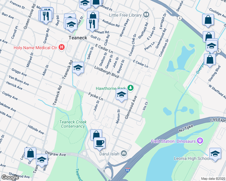 map of restaurants, bars, coffee shops, grocery stores, and more near 685 Grant Terrace in Teaneck