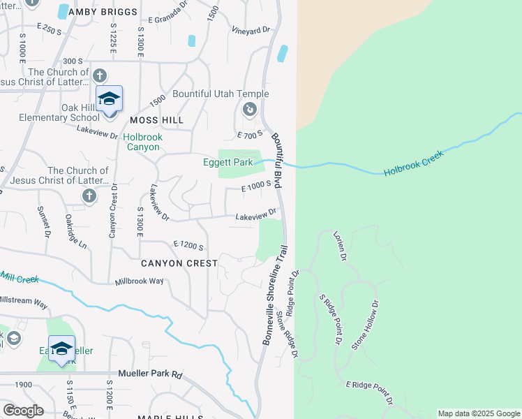map of restaurants, bars, coffee shops, grocery stores, and more near 1639 Lakeview Drive in Bountiful