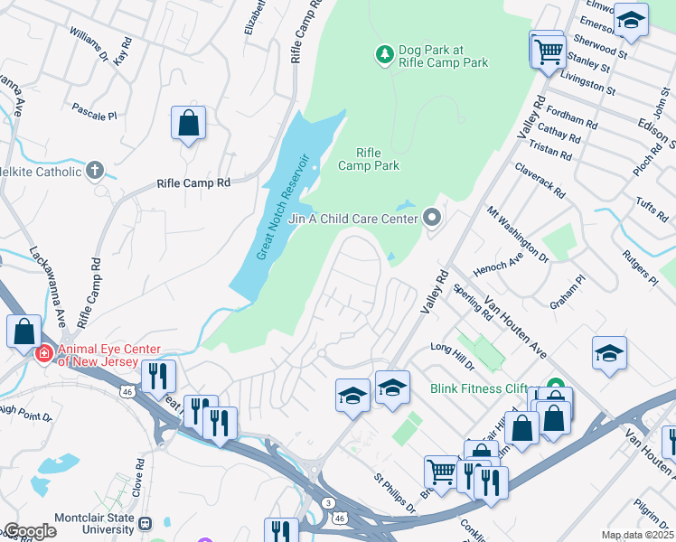 map of restaurants, bars, coffee shops, grocery stores, and more near 95 Quarry Drive in Woodland Park