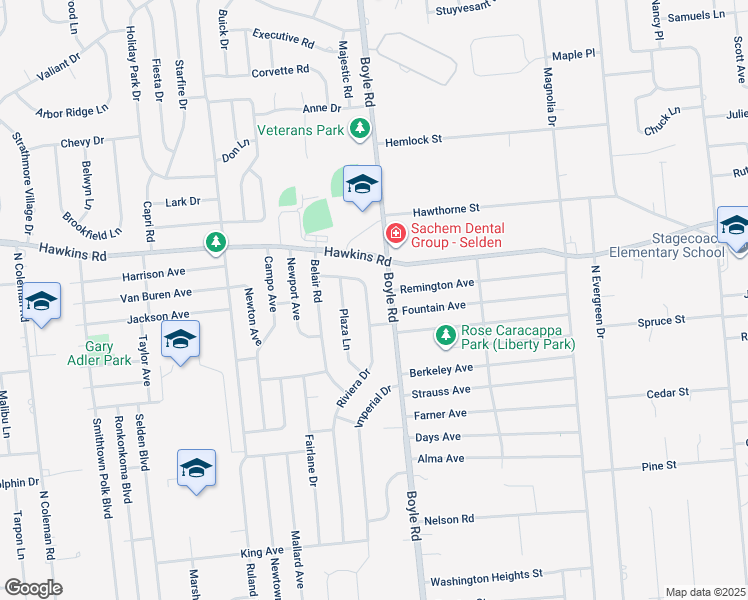 map of restaurants, bars, coffee shops, grocery stores, and more near 17 Riviera Drive in Selden