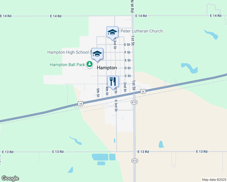 map of restaurants, bars, coffee shops, grocery stores, and more near 114 North 3rd Street in Hampton